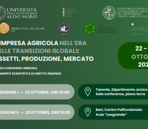 L'Impresa agricola nell'era delle transizioni globali: assetti, produzione, mercato 22 e 23 Ottobre 2026 - Pagamento Notte aggiuntiva Boston Hotel Bari